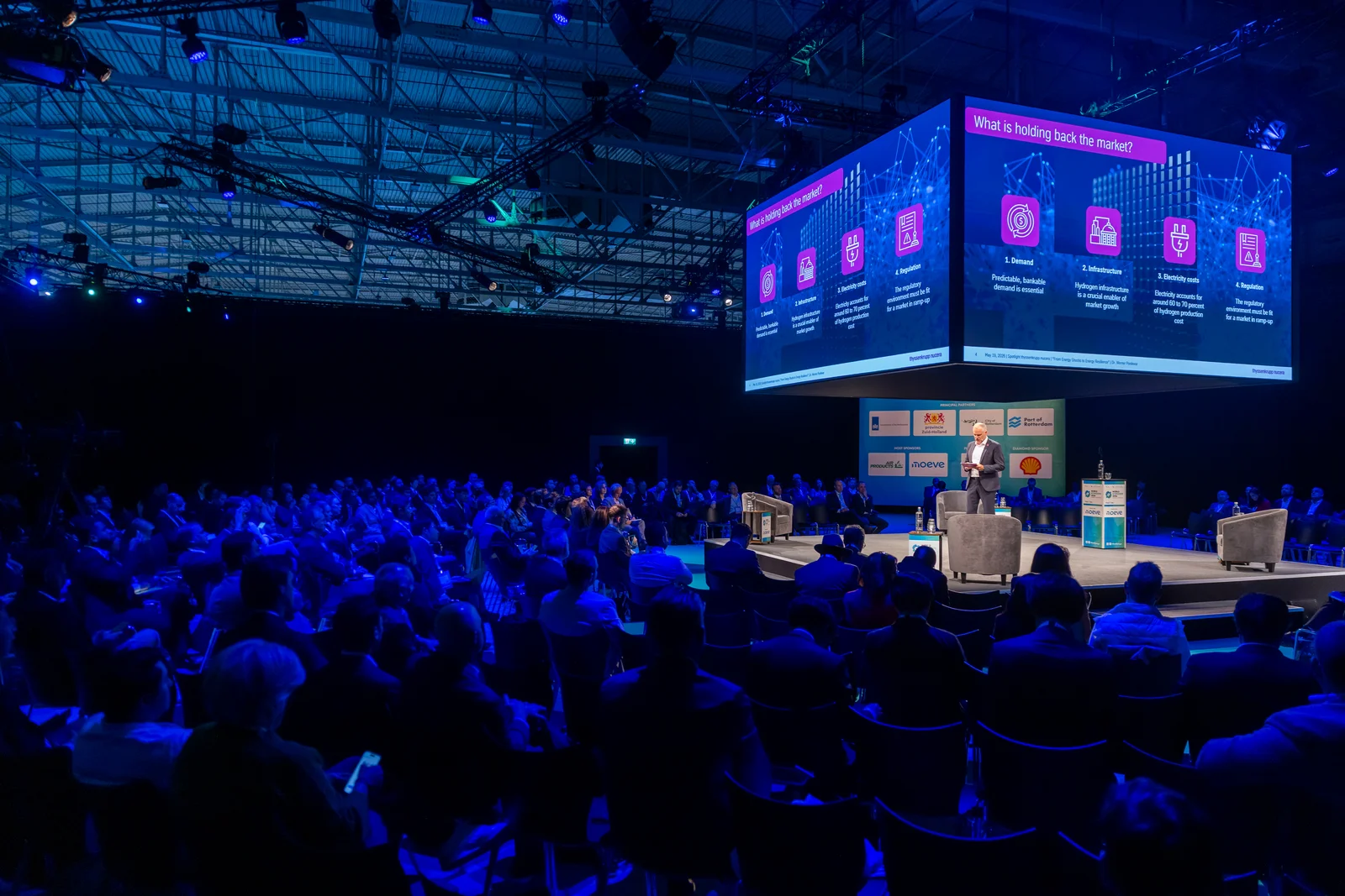 Werner Ponikwat at the stage at WHS Rotterdam with an audience listening